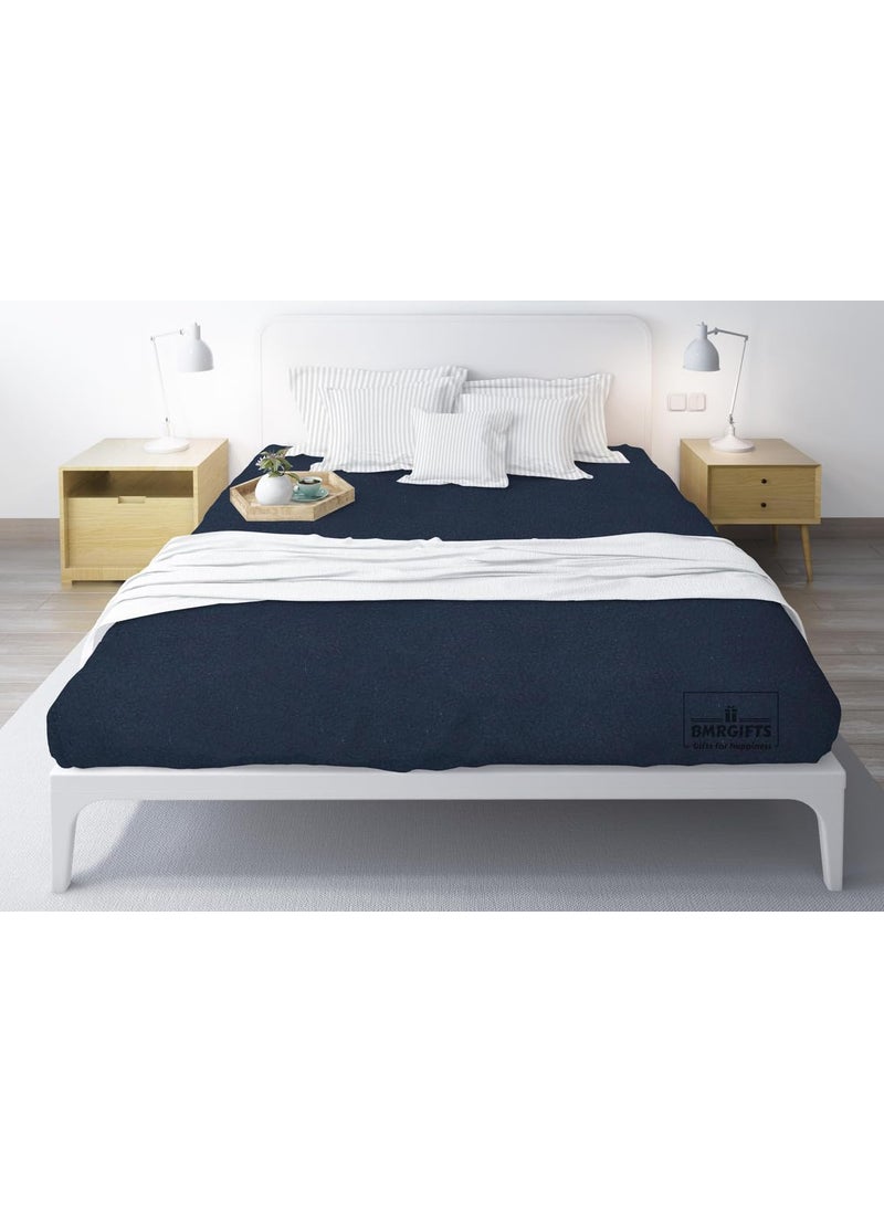 BMRGIFTS Cotton Extra Absorbent Waterproof Quick Dry Sheet for Baby Anti Piling Fleece Washable Bed Protector Mattress Protector Sheet for Toddler Children Double Bed Size 208x230 cm Dark Blue