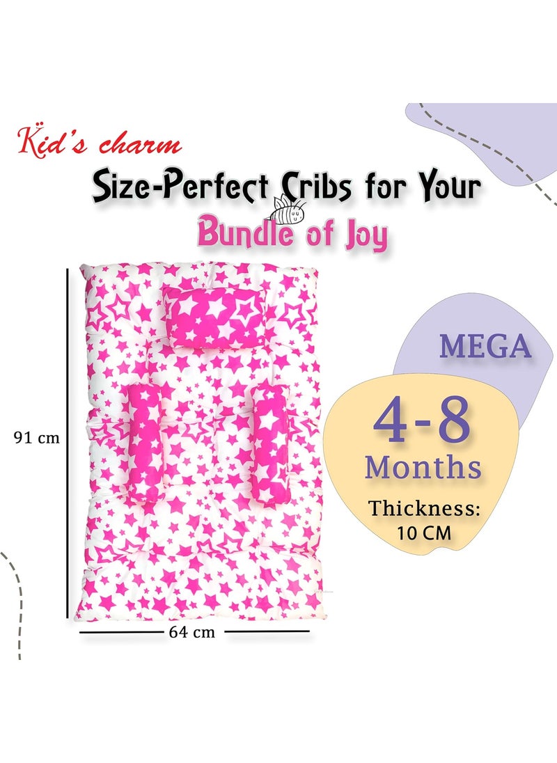 Kids Charm Baby Sleeping Bed StarMultiMega Portable 2 in 1 for 4 to 8 Months New Born Baby Baby Sleeping Bed Cotton PillowPink