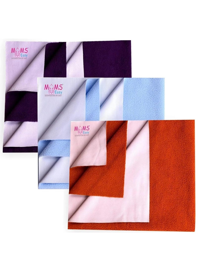 MOMSEASY New Born Baby Urine Sheets Waterproof Bed Protector Baby Dry Sheet Baby Dry Mats Waterproof and New Baby Born Products Combo_ Maroon Sky Blue Plum Medium 100x70 cm