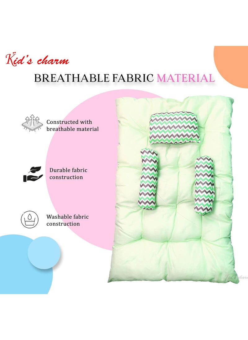 Kids Charm Baby Sleeping ZigZagMega Portable 2 in 1 for 4 to 8 Months New Born Baby Baby Sleeping Bed Cotton PillowGreen