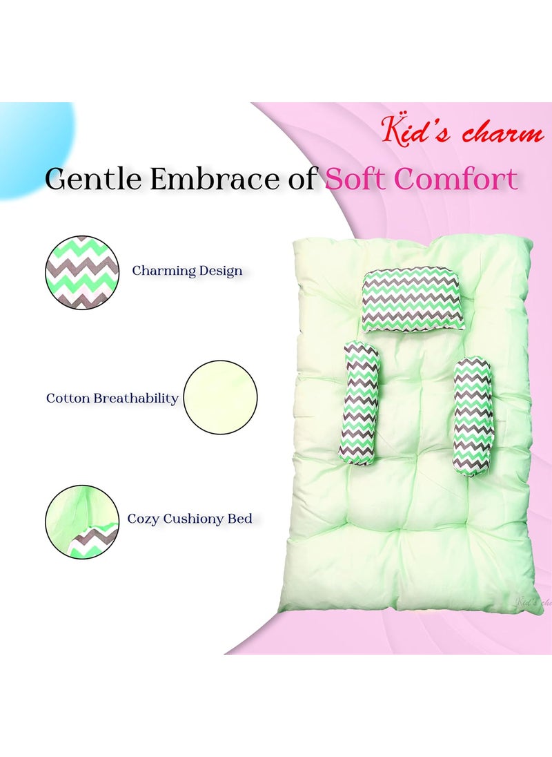 Kids Charm Baby Sleeping ZigZagMega Portable 2 in 1 for 4 to 8 Months New Born Baby Baby Sleeping Bed Cotton PillowGreen