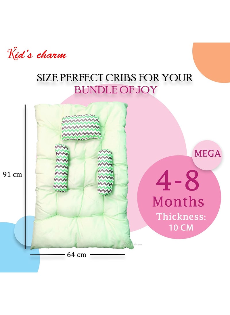 Kids Charm Baby Sleeping ZigZagMega Portable 2 in 1 for 4 to 8 Months New Born Baby Baby Sleeping Bed Cotton PillowGreen