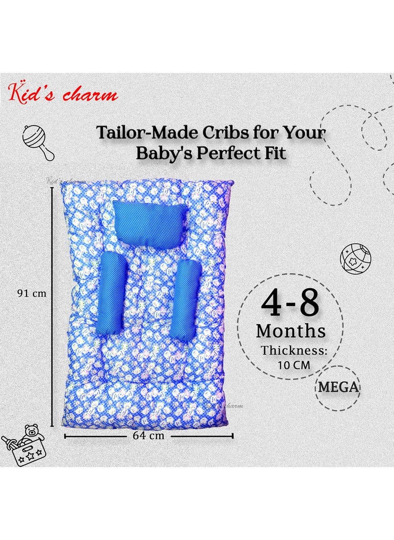 Kids Charm Baby Sleeping TeddyMega Portable 2 in 1 for 4 to 8 Months New Born Baby Baby Sleeping Bed Cotton PillowBlue