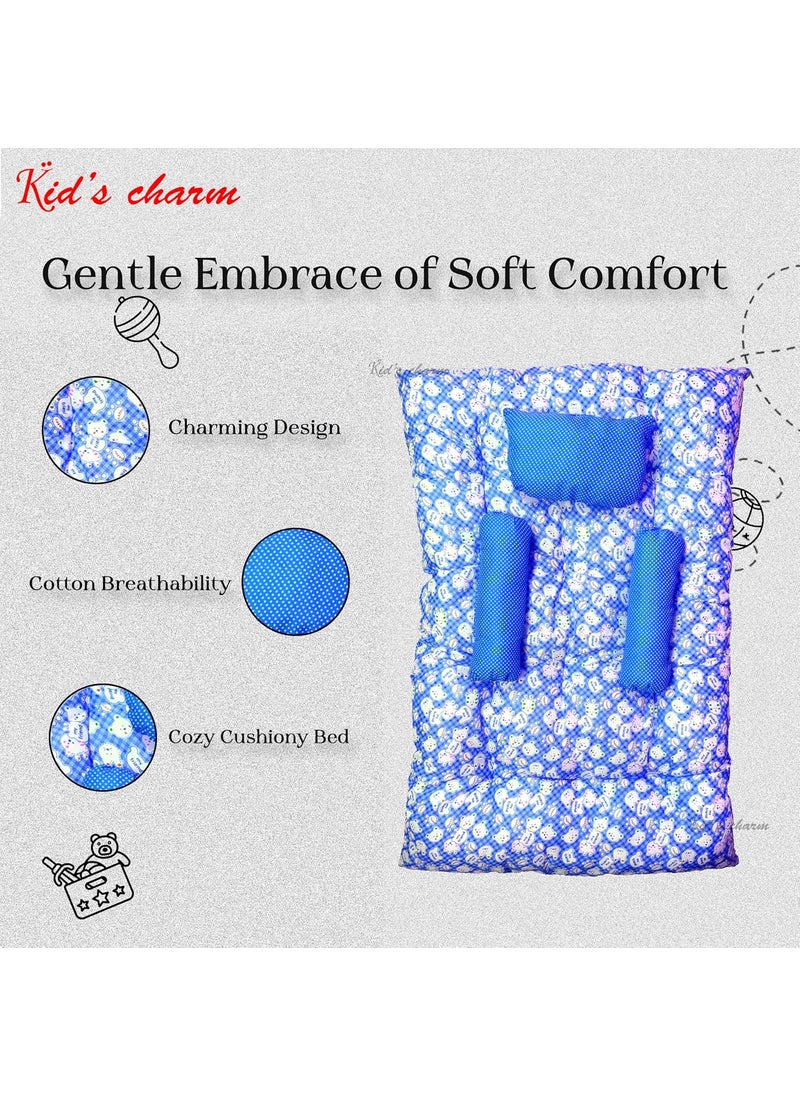 Kids Charm Baby Sleeping TeddyMega Portable 2 in 1 for 4 to 8 Months New Born Baby Baby Sleeping Bed Cotton PillowBlue