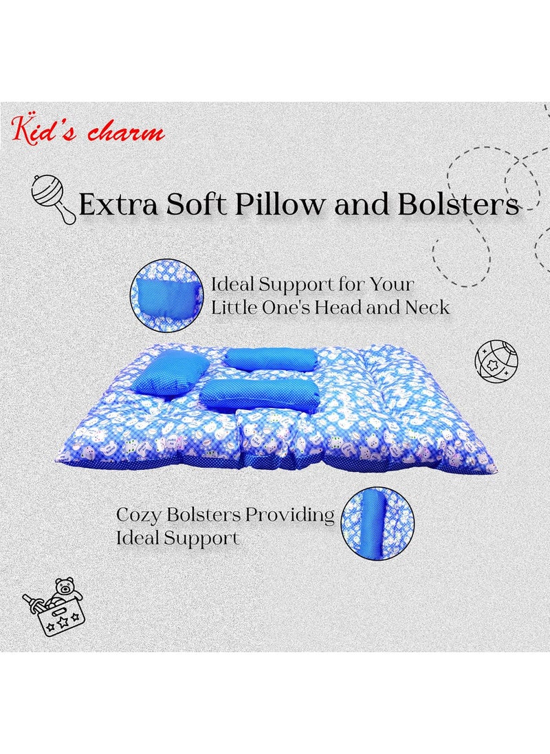 Kids Charm Baby Sleeping TeddyMega Portable 2 in 1 for 4 to 8 Months New Born Baby Baby Sleeping Bed Cotton PillowBlue