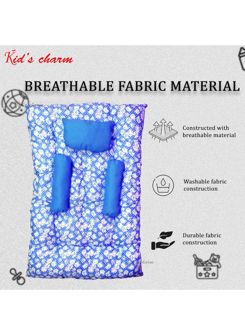 Kids Charm Baby Sleeping TeddyMega Portable 2 in 1 for 4 to 8 Months New Born Baby Baby Sleeping Bed Cotton PillowBlue
