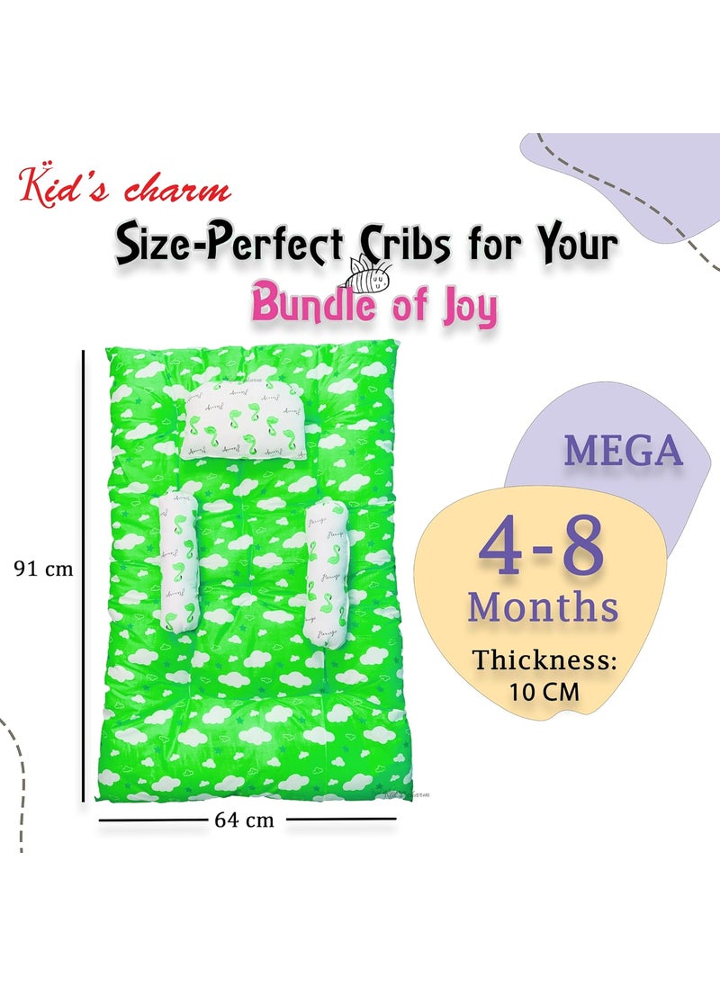 Kids Charm Baby Sleeping CloudMega Portable 2 in 1 for 4 to 8 Months New Born Baby Baby Sleeping Bed Cotton PillowGreen