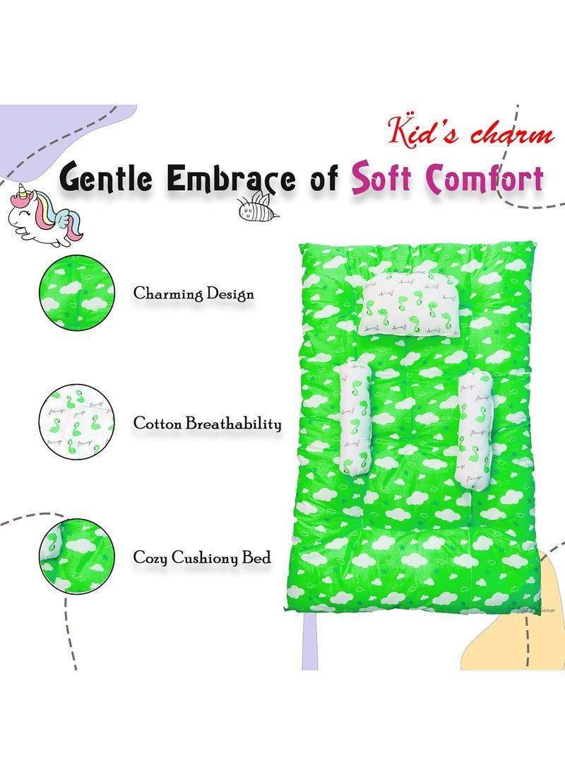 Kids Charm Baby Sleeping CloudMega Portable 2 in 1 for 4 to 8 Months New Born Baby Baby Sleeping Bed Cotton PillowGreen