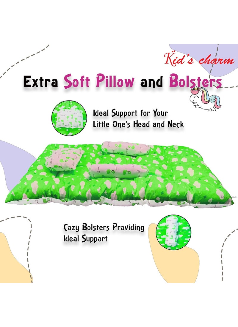 Kids Charm Baby Sleeping CloudMega Portable 2 in 1 for 4 to 8 Months New Born Baby Baby Sleeping Bed Cotton PillowGreen