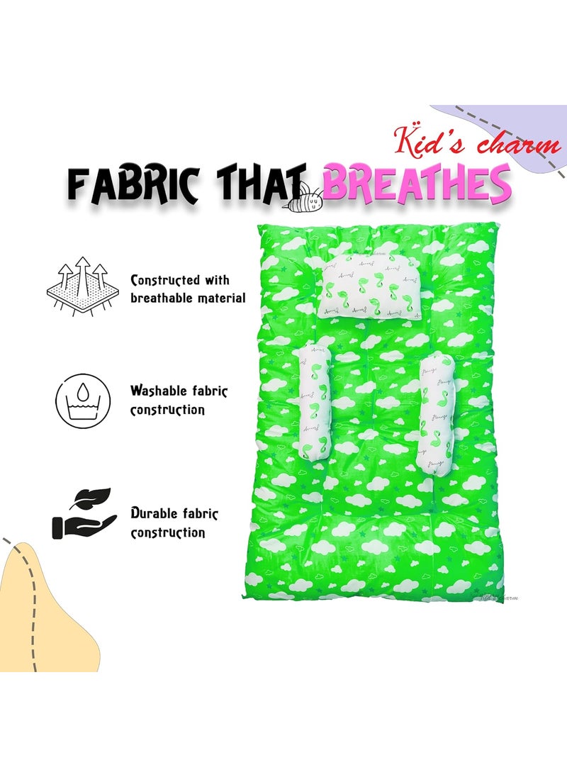 Kids Charm Baby Sleeping CloudMega Portable 2 in 1 for 4 to 8 Months New Born Baby Baby Sleeping Bed Cotton PillowGreen
