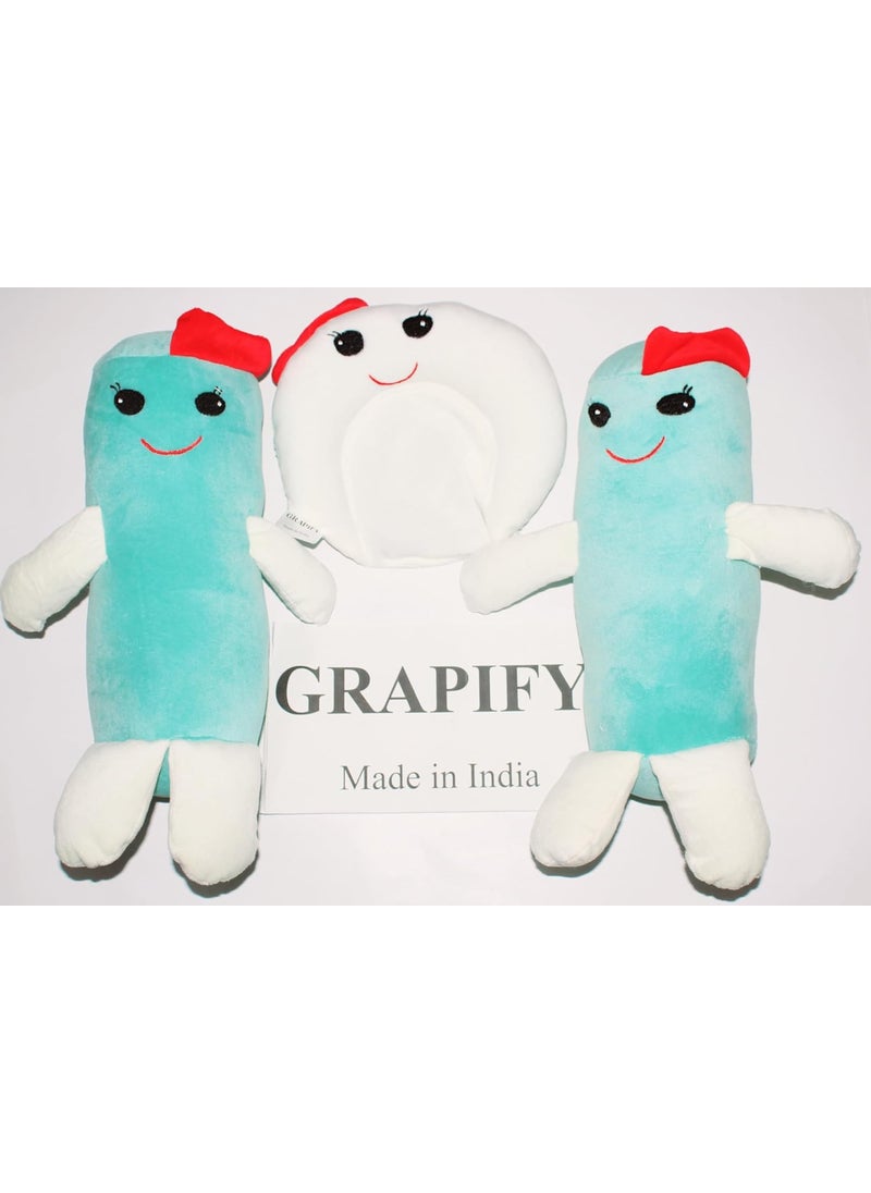 Grapify Baby Set 2 Bolster 1 Mustard Seed Pillow 06 Months Sea Green