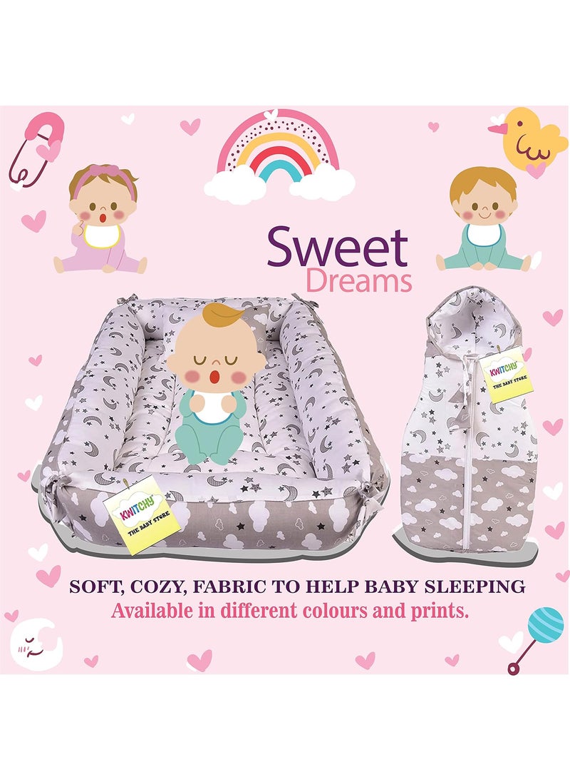 Kwitchy New Born Baby Bedding Set Luxury Mattress with Net Sleeping Bag Combo 06 Months Grey 2PCS Set