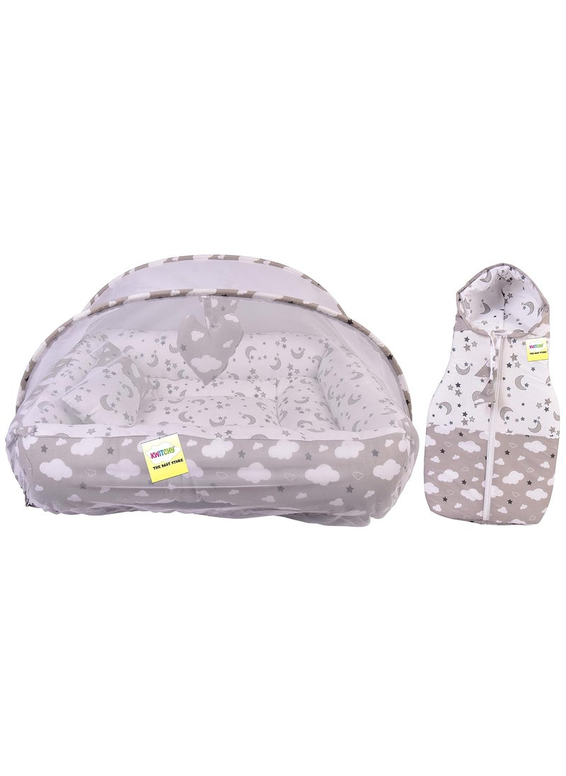 Kwitchy New Born Baby Bedding Set Luxury Mattress with Net Sleeping Bag Combo 06 Months Grey 2PCS Set