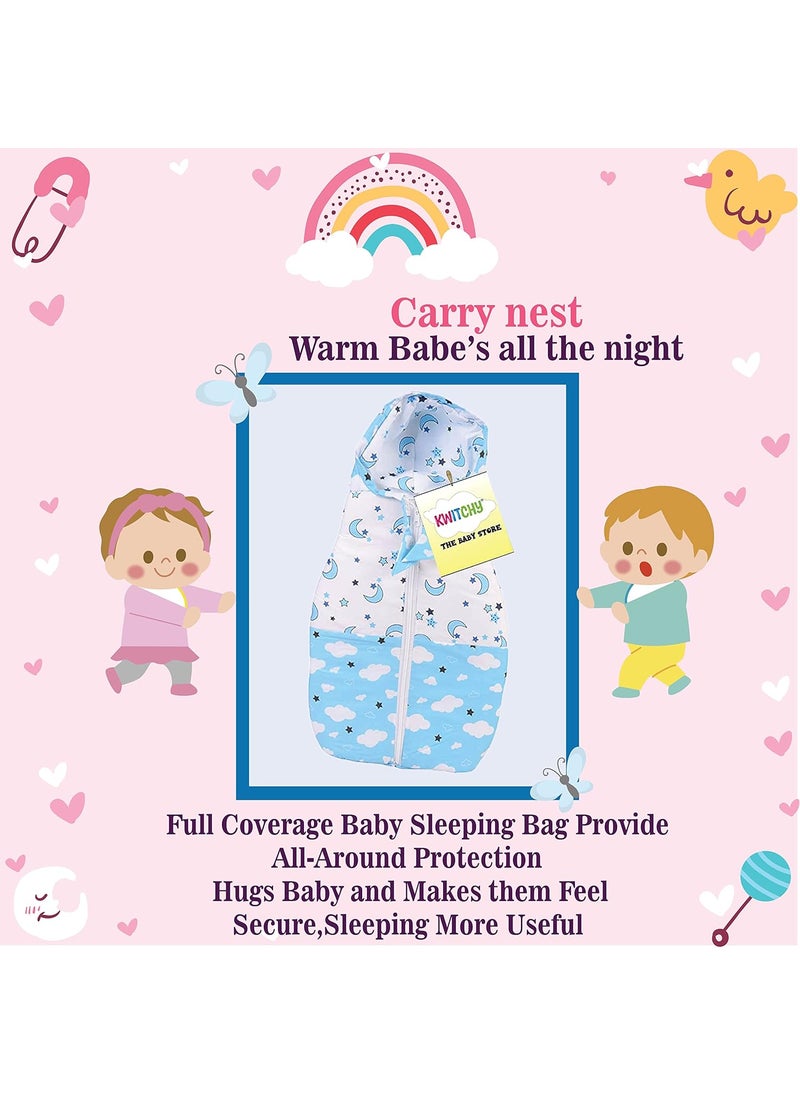 Kwitchy New Born Baby Bedding Set Luxury Mattress with Net Sleeping Bag Combo 06 Months Blue 2PCS Set
