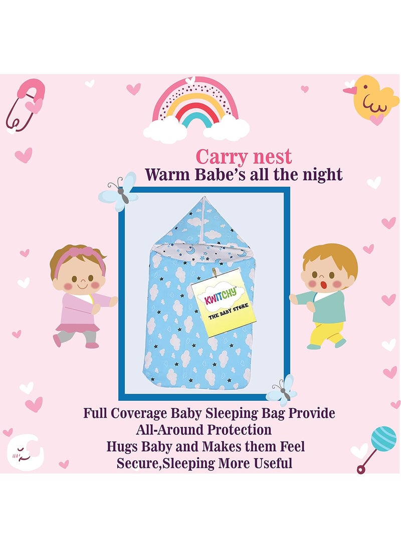 Kwitchy New Born Baby Bedding Set Luxury Mattress with Net Sleeping Bag Combo 06 Months Blue 2PCS Set