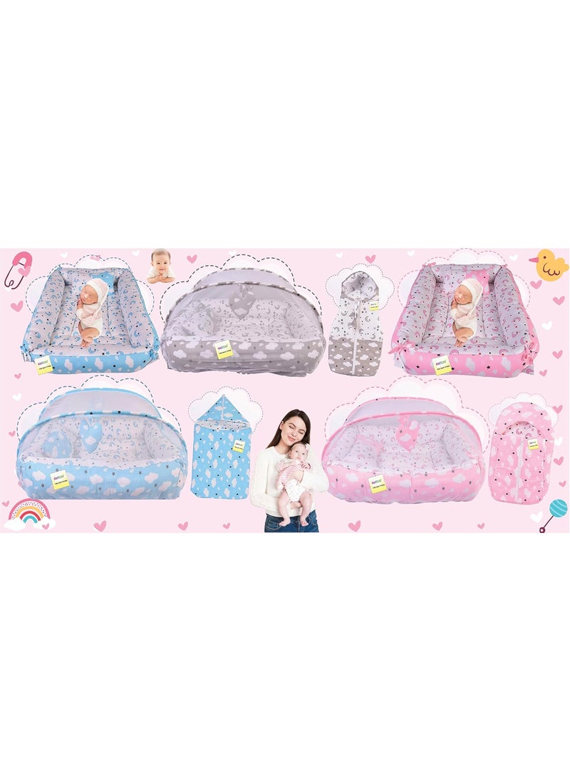 Kwitchy New Born Baby Bedding Set Luxury Mattress with Net Sleeping Bag Combo 06 Months Blue 2PCS Set