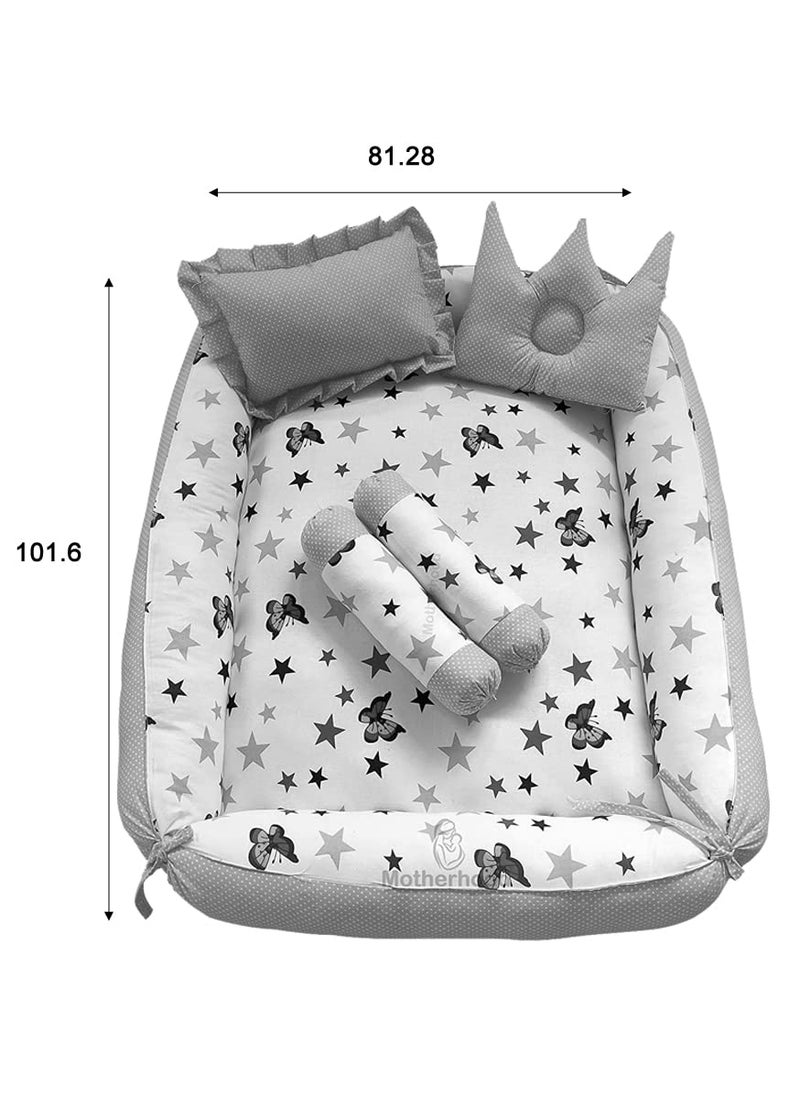 MOTHERHOOD Box Baby Tub Bed and 4 pc Baby Pillow Luxury Baby Mattress Bed Sleeper Bedding Set coSleeper Safe Cotton Fabric with RFilled UltraSoft Comfortable for Newborn to Toddlers Sky