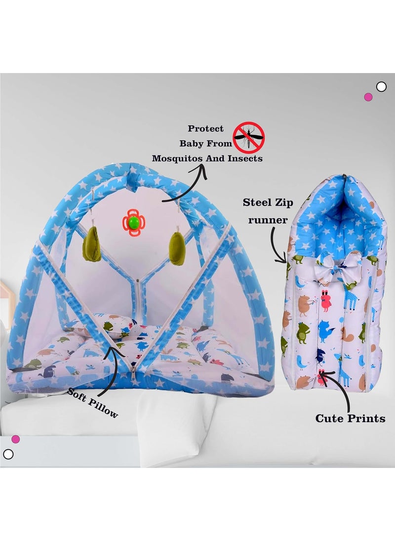 Kwitchy New Born Baby Bedding Set Combo of Play Gym Bed with Net Carry Bag Blue 06 Months 2PCS Set