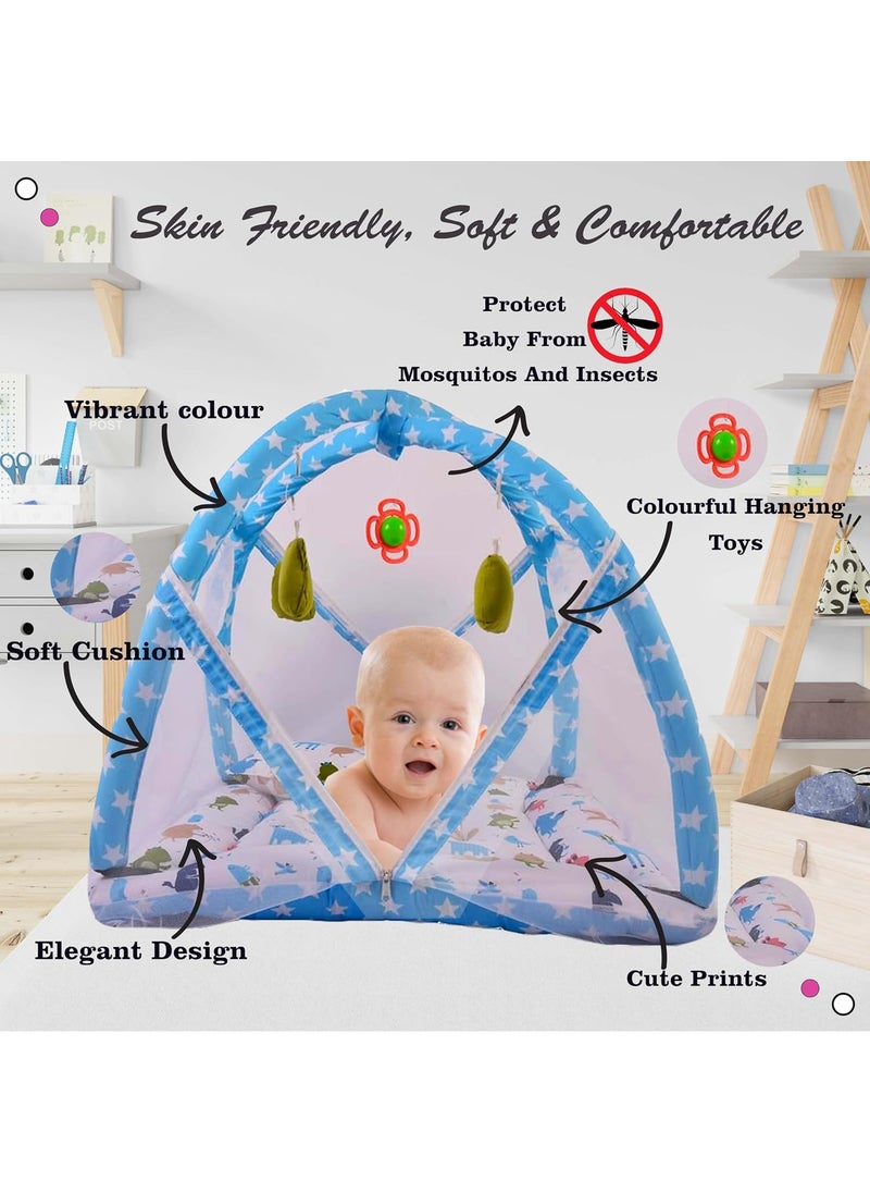 Kwitchy New Born Baby Bedding Set Combo of Play Gym Bed with Net Carry Bag Blue 06 Months 2PCS Set