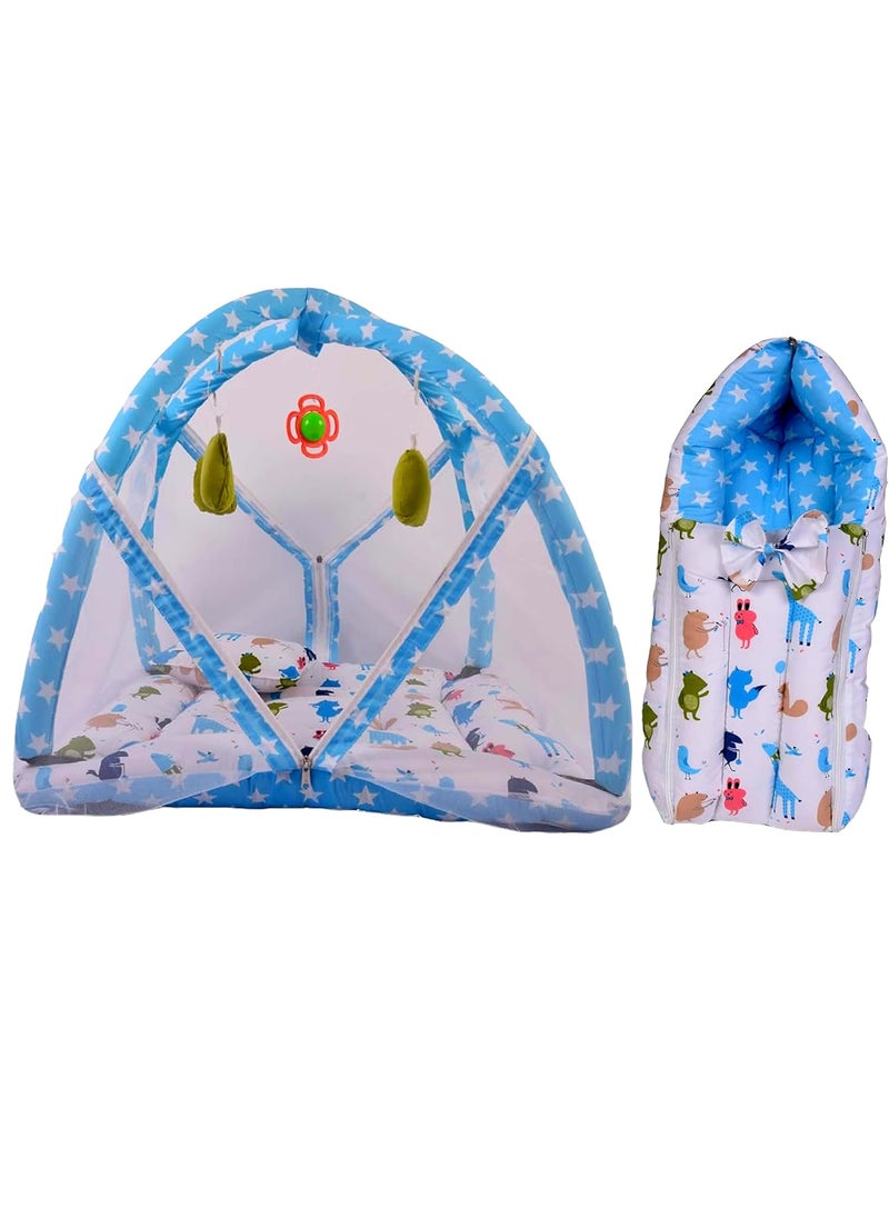 Kwitchy New Born Baby Bedding Set Combo of Play Gym Bed with Net Carry Bag Blue 06 Months 2PCS Set