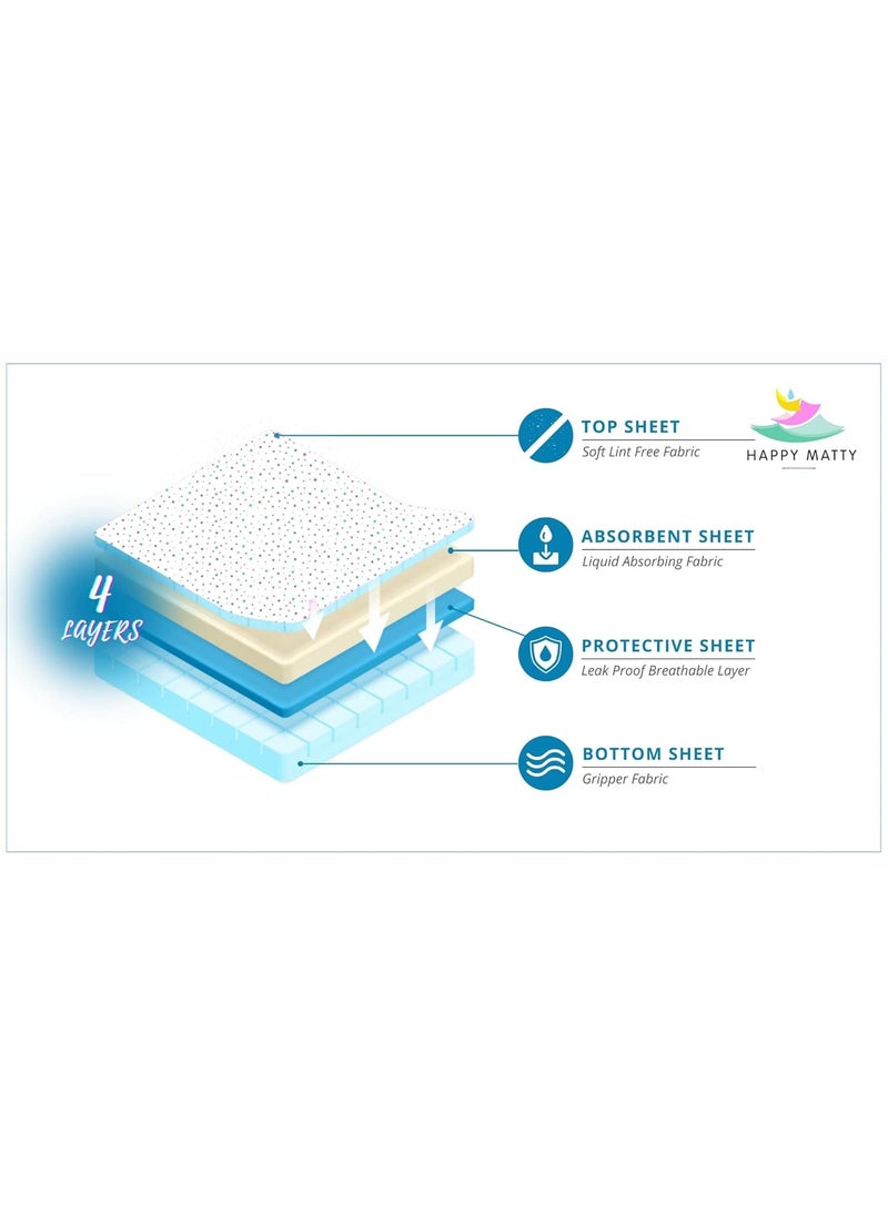 Happy Matty Babys Extra Absorbent Quick Dry Sheet Playmat Waterproof Reusable Washable Colourful Comfortable Mattress Crib Protector Pack of 2 Medium 50X70 Large 70X100