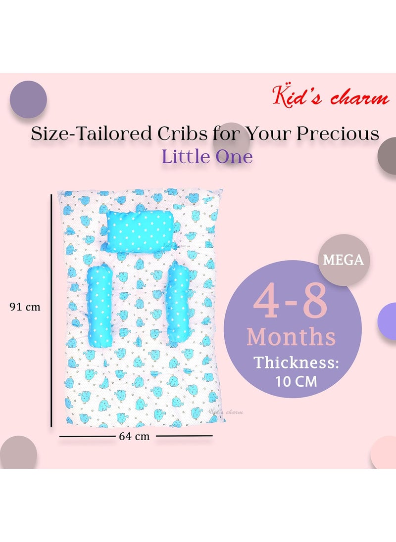 Kids Charm Baby Sleeping ElephantMega Portable 2 in 1 for 4 to 8 Months New Born Baby Baby Sleeping Bed Cotton PillowBlue