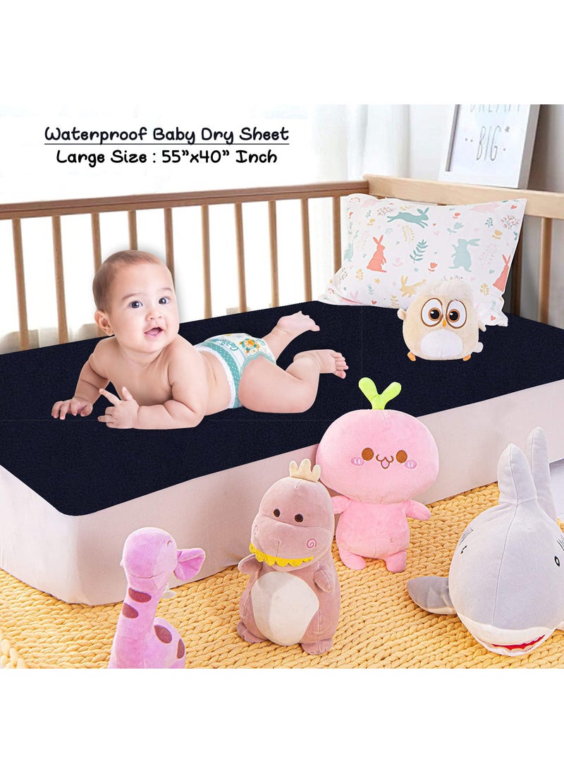 Dream King Waterproof Quick Dry Sheet for Baby Bed Pad AntiPiling Fleece Extra Absorbent Washable Matress Protector Baby Bed Protector Size Single Bed 220X140 Cm Navy Blue