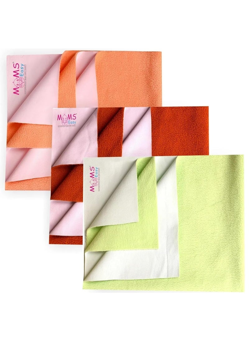 MOMSEASY New Born Baby Urine Sheets Waterproof Bed Protector Baby Dry Sheet Baby Dry Mats Waterproof and New Baby Born Products Combo Green Maroon Peach Large 140x100 cm