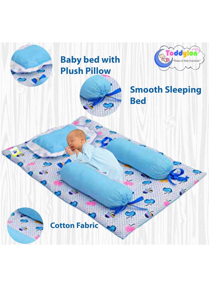 Toddylon Baby Bedding Set New Born Baby Bed Sleeping Mattress Mosquito Net Carry Bag Nest Bed Sheets Essentials Combo 06 Months 4PCS Set