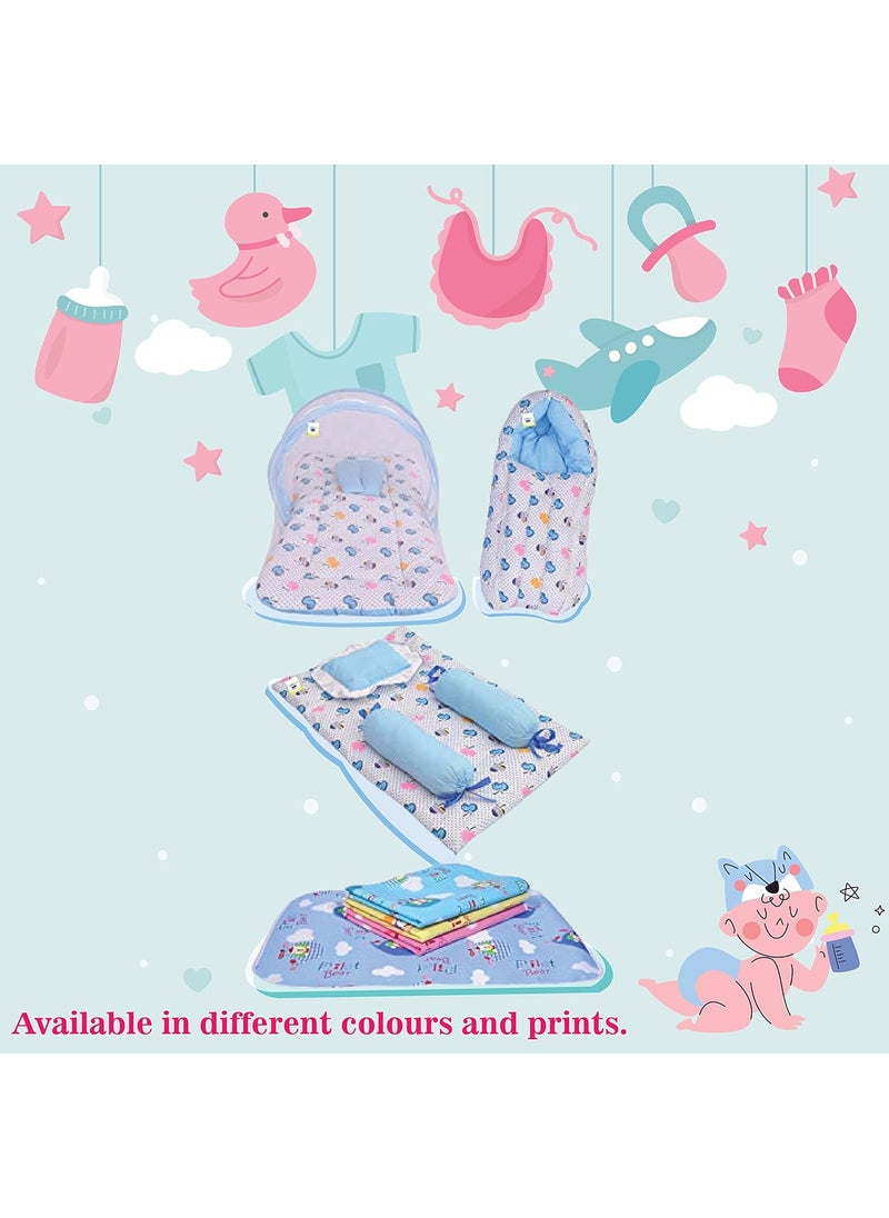 Toddylon Baby Bedding Set New Born Baby Bed Sleeping Mattress Mosquito Net Carry Bag Nest Bed Sheets Essentials Combo 06 Months 4PCS Set