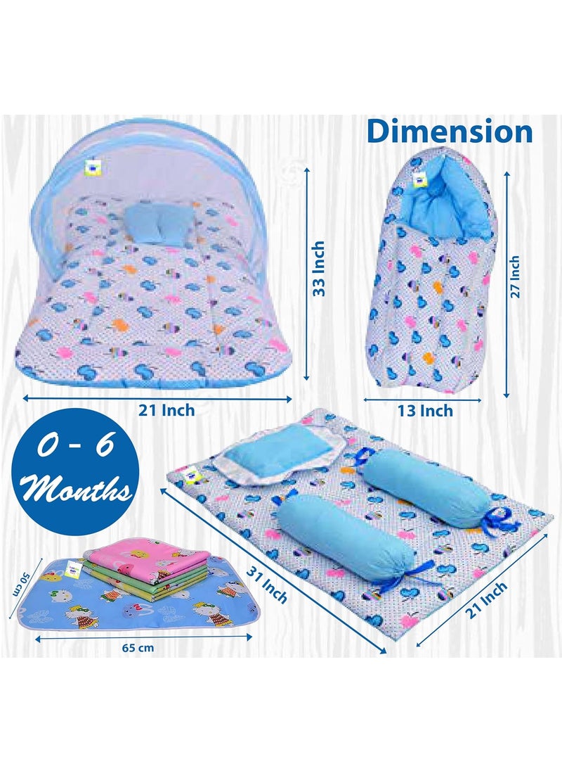 Toddylon Baby Bedding Set New Born Baby Bed Sleeping Mattress Mosquito Net Carry Bag Nest Bed Sheets Essentials Combo 06 Months 4PCS Set