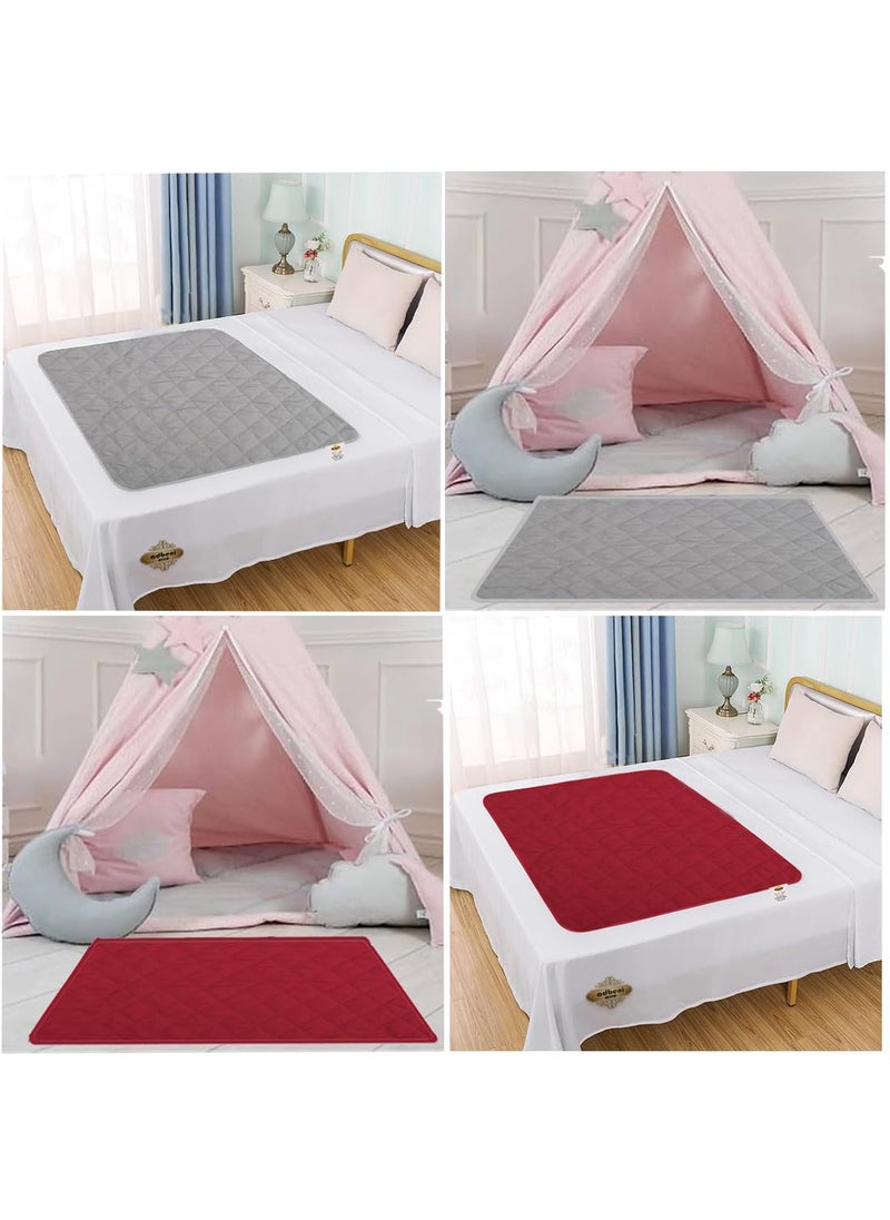 ADBENI HOME Quilted Cotton Extra Absorbent Quick Dry Sheet for Baby Baby Bed Protector Waterproof Baby Sheet Cot Sheet Crib Sheets Crib Mattress Protection Toddler Large 100x70 cm Maroon Grey