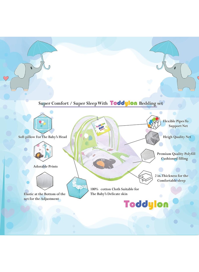 Toddylon Baby Bed New Born Baby Bedding Set Mattress Mosquito Net Sleeping Essential Carry Nest Insect Protector Infants Boys Girl 06 Months Green