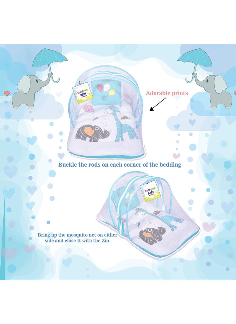 Toddylon Baby Bed New Born Baby Bedding Set Mattress Mosquito Net Sleeping Essential Carry Nest Insect Protector Infants Boys Girl 06 Months Blue