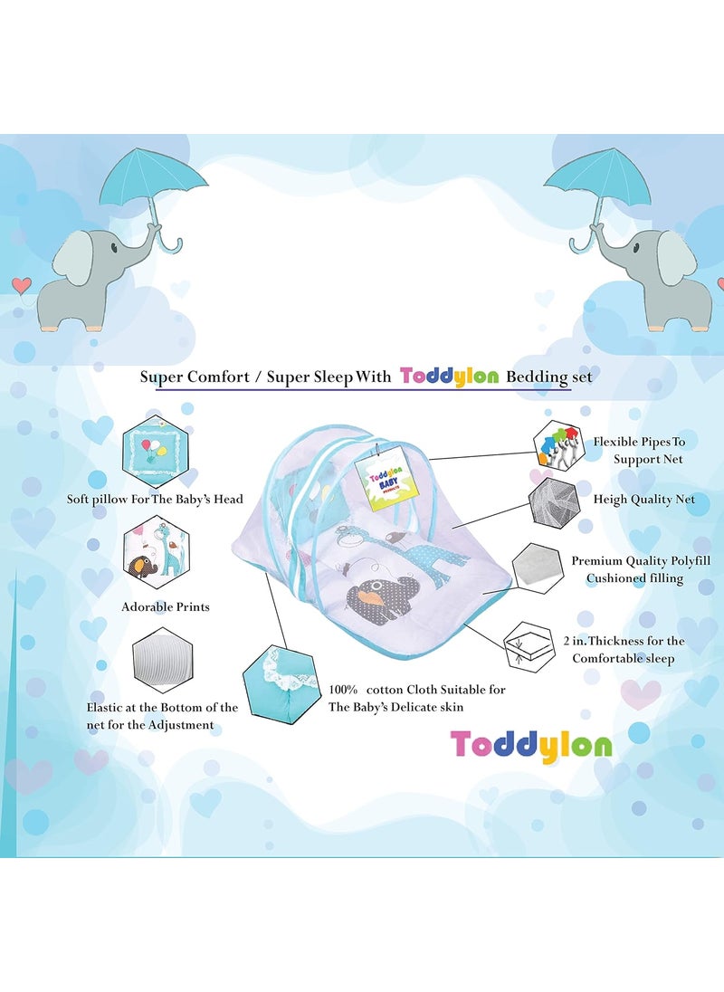 Toddylon Baby Bed New Born Baby Bedding Set Mattress Mosquito Net Sleeping Essential Carry Nest Insect Protector Infants Boys Girl 06 Months Blue