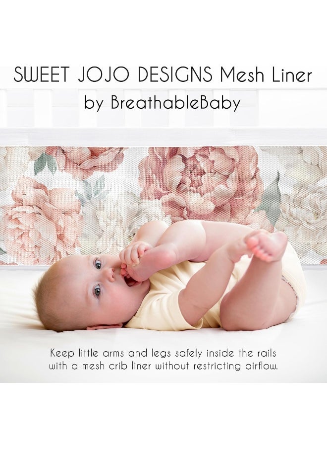 Sweet Jojo Designs + BreathableBaby Blush Pink Boho Shabby Chic Floral Girl Breathable Mesh Crib Liner Baby Infant Ivory Bohemian Vintage Garden Watercolor Flower Elegant Light Dusty Rose