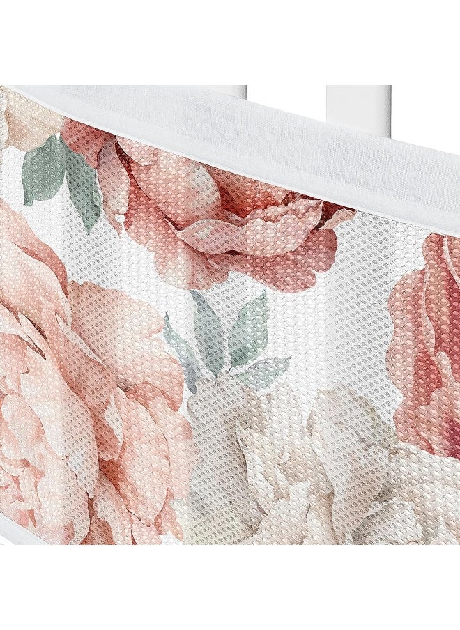 Sweet Jojo Designs + BreathableBaby Blush Pink Boho Shabby Chic Floral Girl Breathable Mesh Crib Liner Baby Infant Ivory Bohemian Vintage Garden Watercolor Flower Elegant Light Dusty Rose
