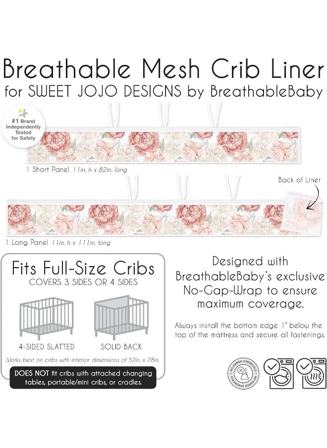 Sweet Jojo Designs + BreathableBaby Blush Pink Boho Shabby Chic Floral Girl Breathable Mesh Crib Liner Baby Infant Ivory Bohemian Vintage Garden Watercolor Flower Elegant Light Dusty Rose