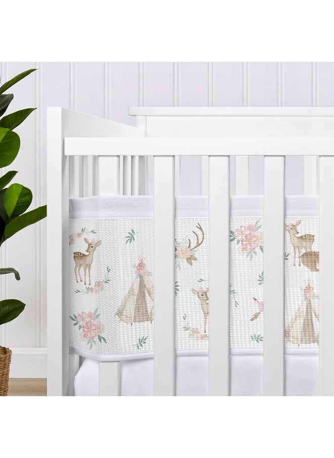 Sweet Jojo Designs + BreathableBaby Woodland Deer Floral Girl Breathable Mesh Crib Liner Anti-Bumper Baby and Infant Blush Pink Mint Green and White Boho Bohemian Watercolor Forest Animal Shabby Chic