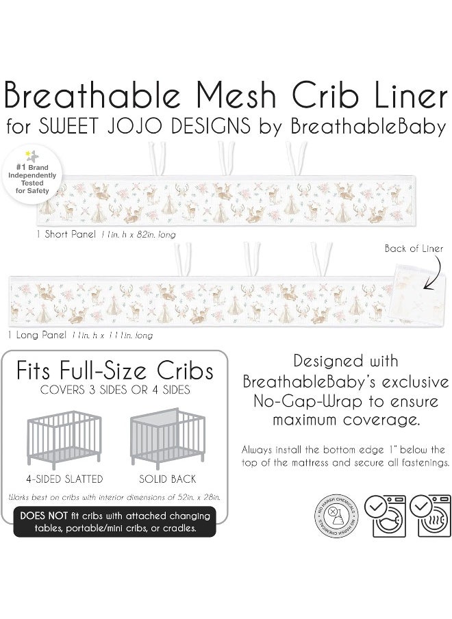 Sweet Jojo Designs + BreathableBaby Woodland Deer Floral Girl Breathable Mesh Crib Liner Anti-Bumper Baby and Infant Blush Pink Mint Green and White Boho Bohemian Watercolor Forest Animal Shabby Chic