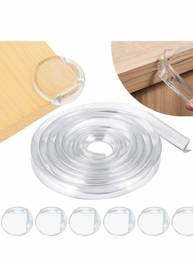 Safety Edge Corner Protector Set, Clear Baby Proofing Guards, Soft Silicone Bumper Strip 15.7ft  with Round Child Edge Protector for Cabinets, Tables, Furniture