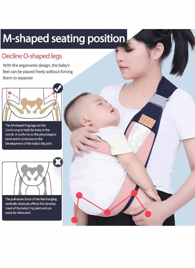 Baby Carriers, Ergonomic Baby Strap one Shoulder Labor-Saving Polyester Baby Half Wrapped Sling, Adjustable 3D Mesh Baby Carrier Wrap Shoulder Straps for Pool Beach (pink)