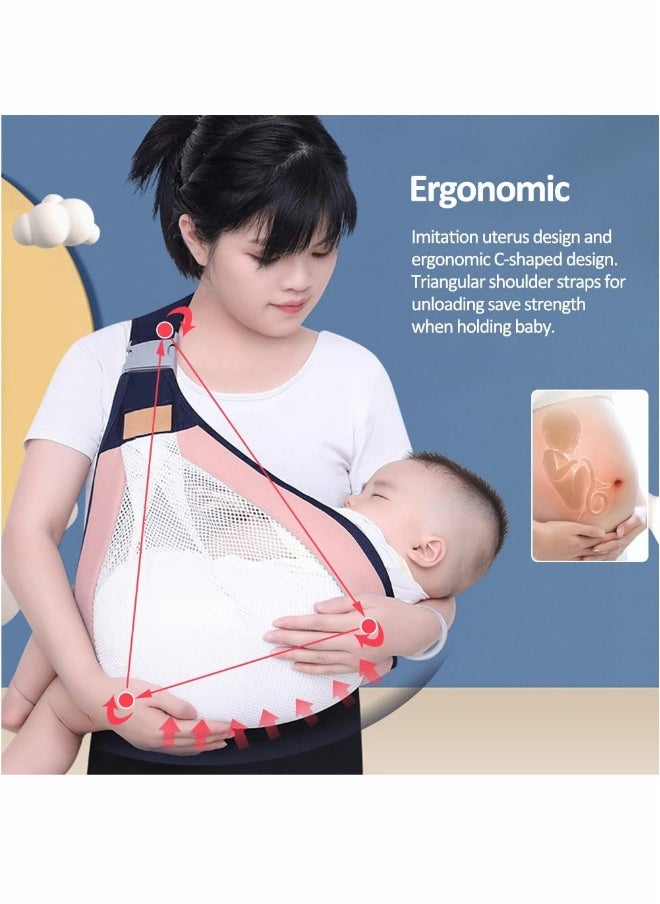 Baby Carriers, Ergonomic Baby Strap one Shoulder Labor-Saving Polyester Baby Half Wrapped Sling, Adjustable 3D Mesh Baby Carrier Wrap Shoulder Straps for Pool Beach (pink)