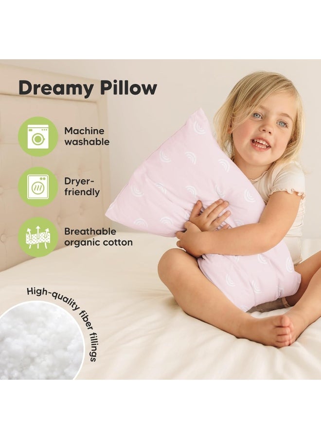 2-Pack Toddler Pillow - Soft Organic Cotton for Sleeping - 13X18 Small Pillow for Kids - Travel, School, Nap, Age 2 to 5