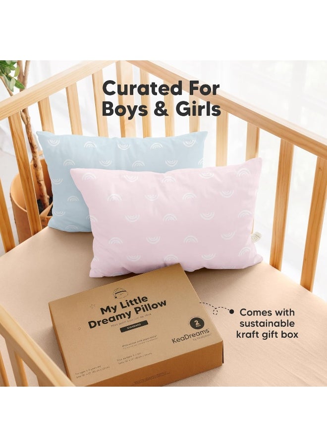 2-Pack Toddler Pillow - Soft Organic Cotton for Sleeping - 13X18 Small Pillow for Kids - Travel, School, Nap, Age 2 to 5