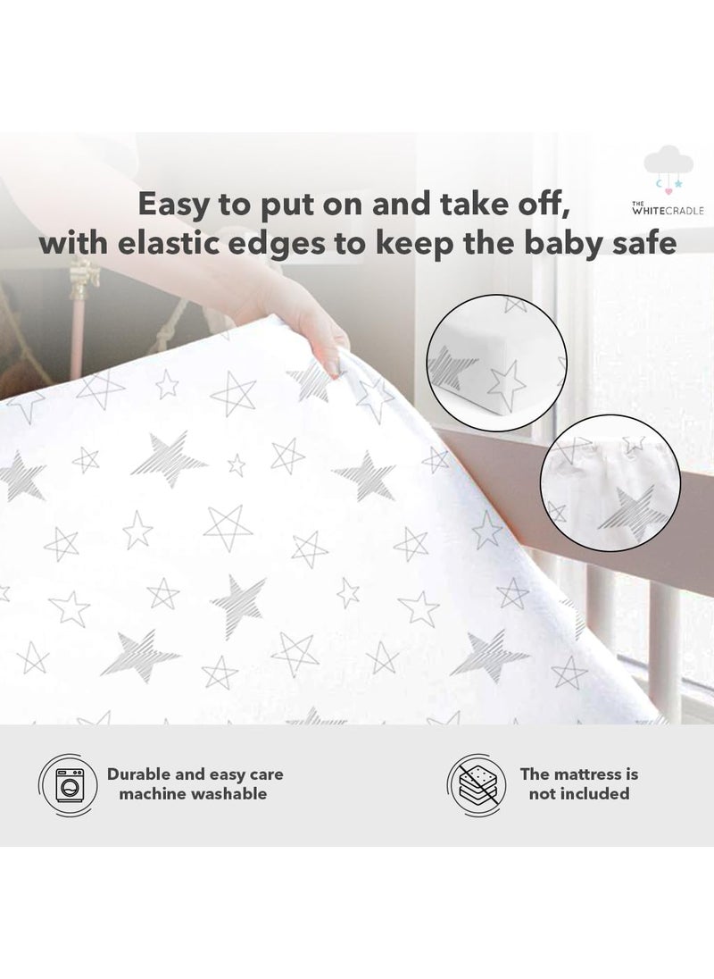 Cotton Baby Crib Fitted Bed Sheets for Cot Organic Twill Fabric Baby Bedding for New Born Infants Toddlers 38x24 Pack of 2 The White Cradle Star Clouds