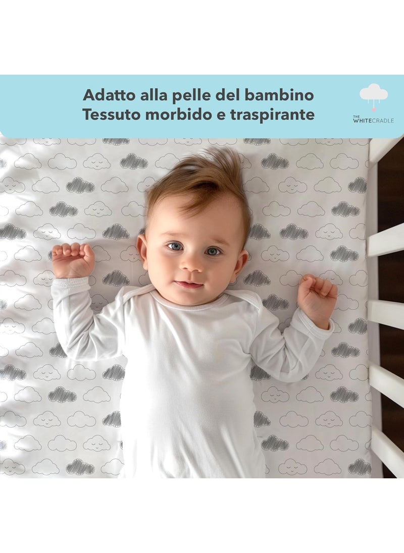 Cotton Baby Crib Fitted Bed Sheets for Cot Organic Twill Fabric Baby Bedding for New Born Infants Toddlers 28x14 Pack of 2 The White Cradle Star Clouds