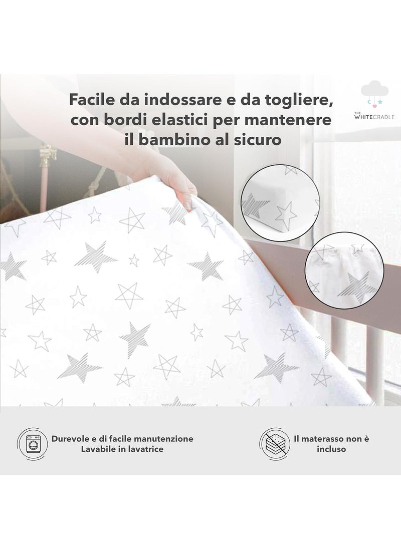 Cotton Baby Crib Fitted Bed Sheets for Cot Organic Twill Fabric Baby Bedding for New Born Infants Toddlers 28x14 Pack of 2 The White Cradle Star Clouds