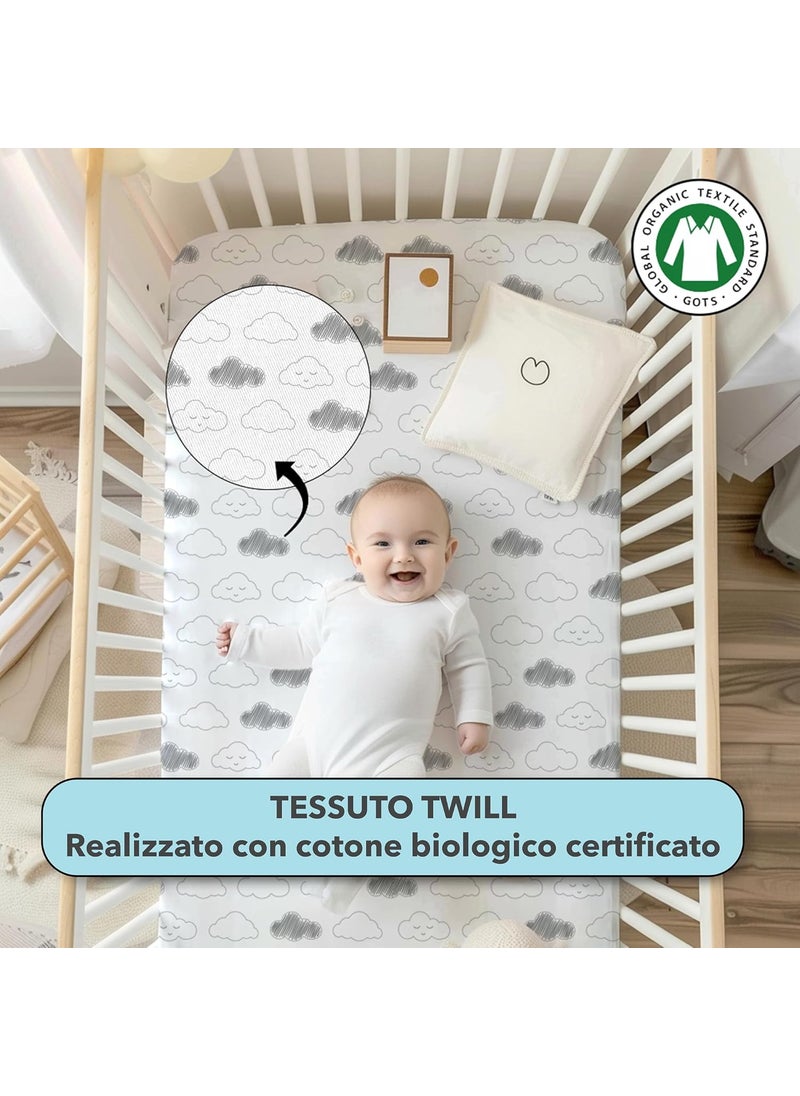 Cotton Baby Crib Fitted Bed Sheets for Cot Organic Twill Fabric Baby Bedding for New Born Infants Toddlers 28x14 Pack of 2 The White Cradle Star Clouds