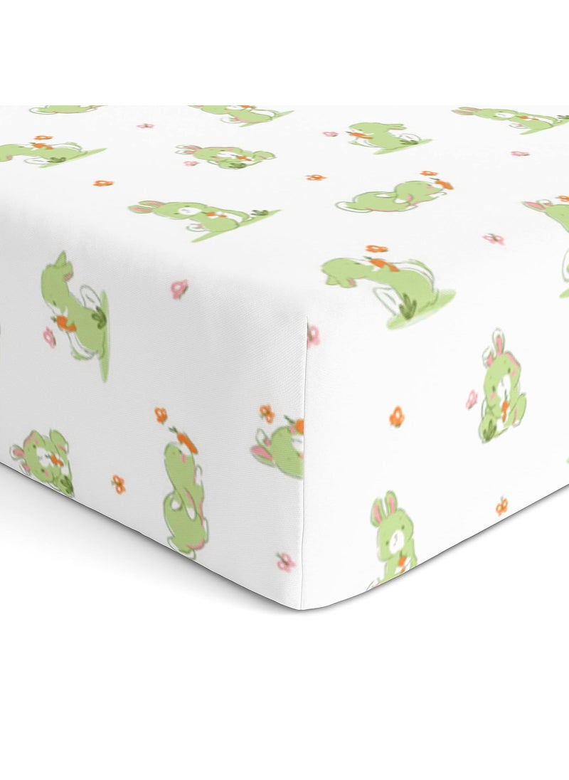 Cotton Baby Crib Fitted Bed Sheets for Cot Organic Twill Fabric Baby Bedding for New Born Infants Toddlers 55x28 Pack of 1 The White Cradle White Bunny